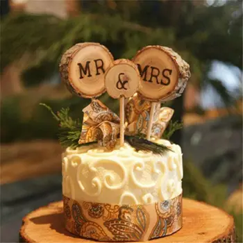 1 Комплект Мистер Миссис Древесная Щепа, Топпер для торта, Вставленный в торт Флаг Жениха и невесты, Принадлежности для свадебной вечеринки, декор для кексов, Подставка для торта