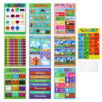 10 шт. игрушек для детей, обучающий дошкольный плакат, обучающие плакаты с 32 шт. клейкой точкой для обучения цифрам и алфавиту