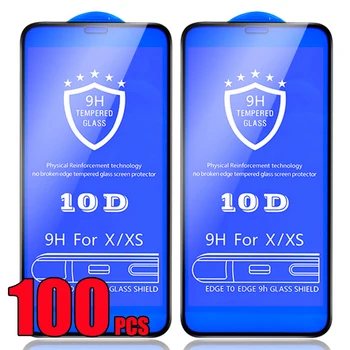 100шт 10D Закаленное Стекло С Полным Клеевым Покрытием Защитная Пленка Для Экрана Для iPhone 14 Pro Max 13 Mini 12 11 XS XR X 8 7 6 Plus SE