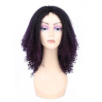 12-дюймовые синтетические парики для чернокожих женщин, афро-кудрявые парики, короткое Омбре, черно-фиолетовый цвет, 180% Плотность, парик для косплея