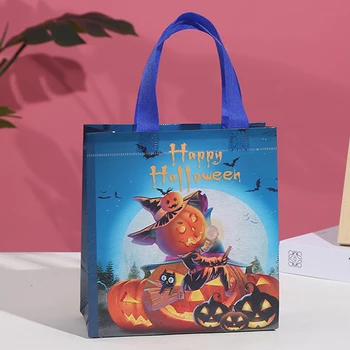12 упаковок сумок для угощений, Многоразовые сумки с верхней ручкой, нетканые, с ручками, с рисунком летучей мыши-ведьмы, тыквы, идеальные подарочные пакеты для Хэллоуина