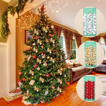 12 шт. Банты для рождественской елки, банты из ленты 5 см, украшения для рождественской елки, подвесные украшения, модные, легкие и многоразовые
