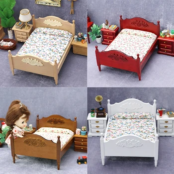 1Pc Кукольный домик в миниатюре 1:12, спальня с двуспальной кроватью, Европейская Имитационная модель мебели, игрушка для декора гостиной сцены