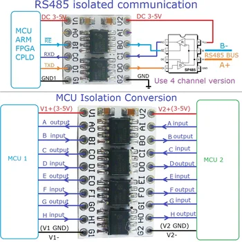 2-8-Канальный DC 3,3 В 5 В Цифровой Изолирующий Коммуникационный Модуль 150 Кбит/с Преобразователь Уровня TTL LvTTL для UART SPI IIC RS485 GPIO