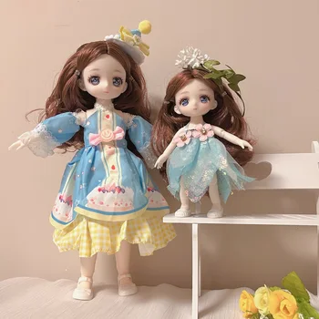 2 куклы Мини-кукла BJD 13 подвижных суставов Девочка-малышка 3D с большими глазами Красивая кукла-игрушка своими руками с одеждой Одеваются 1/12 Модная кукла