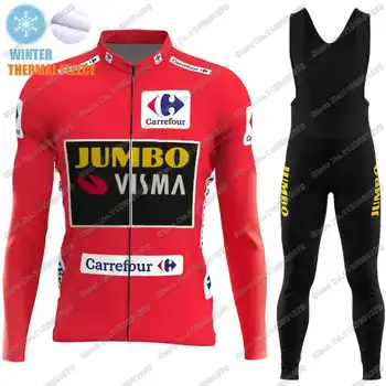 2023 Jumbo VIsma Велоспорт Джерси Красный Комплект Spain Tour Зимняя Велосипедная Одежда Мужская Дорожная Велосипедная Термокуртка Костюм MTB Maillot Culotte