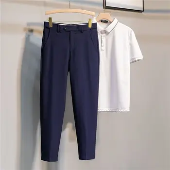 2023 Весенне-летние мужские повседневные брюки, брюки для костюма, Облегающие Рабочие брюки для бега с эластичной резинкой на талии, мужские однотонные брюки D21