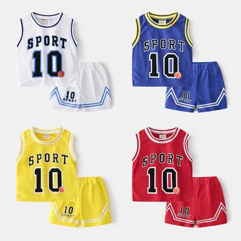 2023 Летний комплект спортивной одежды для баскетбола для мальчиков, быстросохнущая детская футболка без рукавов, жилет + шорты, костюм-двойка, детский спортивный костюм