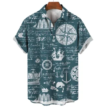 2023 Мужская повседневная рубашка свободного кроя с гавайским 3D принтом Оверсайз, летний Модный топ с короткими рукавами, уличная одежда в стиле ретро