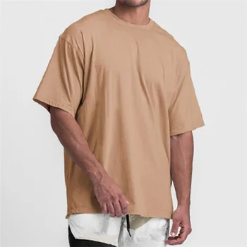 2023 Мужская футболка для спортзала, хлопковая футболка с коротким рукавом, однотонная тонкая спортивная футболка, футболки для занятий фитнесом, бодибилдингом, летние топы