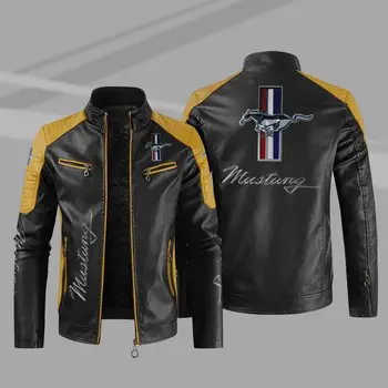 2023 Новая зимняя мужская куртка с логотипом Mustang, модная мотоциклетная куртка на молнии, верхняя одежда, сохраняющая тепло, мужское пальто из утолщенной кожи