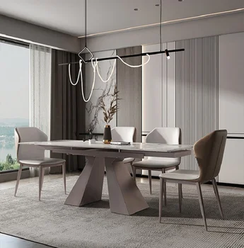 2023 Новая итальянская минималистичная комбинация из телескопической каменной плиты, обеденного стола и стула, легкий Роскошный домашний прямоугольник