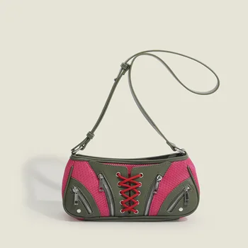 2023 Новая Кожаная женская сумка-хобо с переплетом, кошелек через плечо в байкерском стиле, Роскошная брендовая маленькая сумочка-тоут в стиле ретро, 2023 г.