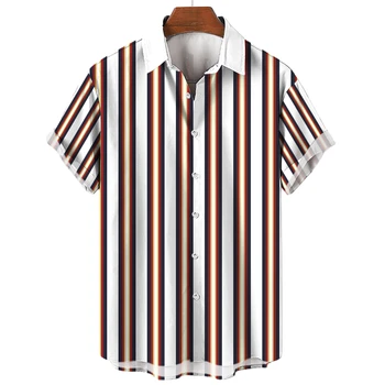 2023 Новая летняя модная рубашка с коротким рукавом, мужская верхняя рубашка с принтом в полоску, Свободная, Универсальный европейский размер Oversize