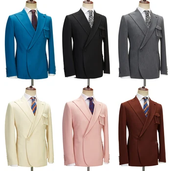 2023 Новый дизайн пальто, Бежевые костюмы для мужчин, куртка, Брюки, 2 предмета, комплект с пуговицами с правой стороны, Платье для вечеринки, Жених, Свадьба