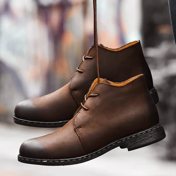 2023 Новый Тренд Мужские Кожаные ботинки Черно-коричневая Повседневная Мужская обувь Высококачественные Рабочие ботинки для мужчин Удобные ковбойские сапоги Мужские