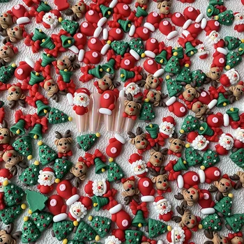 20шт Рождественских мультяшных Шармов для ногтей в ассортименте (Снеговик, Елка, Лось, Колокольчики, Санта-Клаус), 3D Аксессуары Kawaii, детали для поделок своими руками