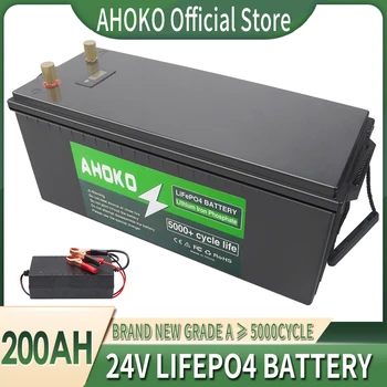 24V 200AH Lifepo4 Ячейки Встроенный Литий-Железо-Фосфатный Аккумулятор BMS 5000 Циклов Для Кемперов RV Golf Cart Солнечное Хранилище + Зарядное устройство
