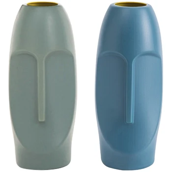 2X Абстрактная ваза в скандинавском минималистичном стиле из полиэтилена С человеческим лицом, Креативная витрина, Декоративная Ваза в форме головы-Зеленый и синий
