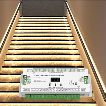 32-канальный ES32 PIR Датчик движения Контроллер освещения ступенек лестницы Светодиодный датчик движения Ночной выключатель света для лестницы Гибкая полоса света