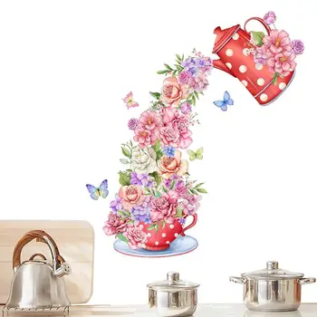 3D ваза, наклейки на стену с цветами, Лейка, фреска с бабочками, гостиная, Съемные виниловые обои, Украшение дома