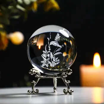 3D лазерная Луна Хрустальный шар Пресс-папье с металлической подставкой Украшение для дома Коллекционный подарок