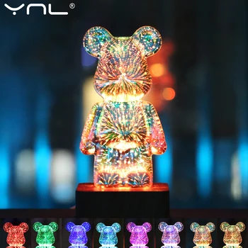 3D Светодиодный ночник Фейерверк Медведь USB Проектор Лампа С изменяемой атмосферой Освещение Украшение рабочего стола Ночник Подарок для детей