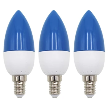 3X Светодиодная лампа с цветным наконечником E14, цветная свеча, синий