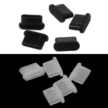 5 шт. Портативных силиконовых пылезащитных заглушек Type-C, защищающих ваши устройства от аксессуаров для телефонов, Прозрачный Черный