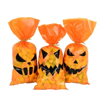 50шт 12x27 см Пластиковый пакет для конфет и печенья на Хэллоуин, подарочная упаковка для закусок, Тыквенный Призрак, украшения для вечеринки в честь Хэллоуина, подарки для детей