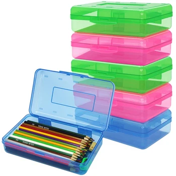 6 упаковок разных цветов, пенал для карандашей большой емкости, прозрачный пенал с защелкивающейся крышкой