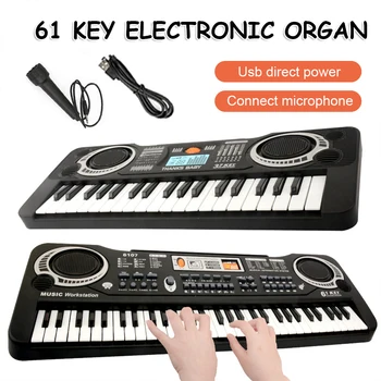 61 Клавиша Портативная клавиатура с источником питания Музыкальные инструменты с микрофоном для воспроизведения музыки в классе школы