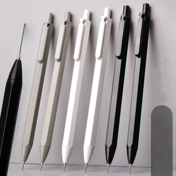 6ШТ Черный Белый Серый Механический карандаш 0,5 мм 0,7 мм Эксклюзивный дизайн канцелярских принадлежностей Модные и функциональные письменные принадлежности Caneta