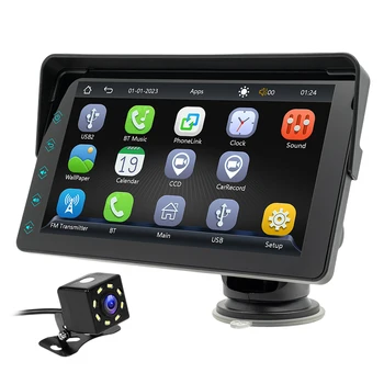 7-Дюймовое автомобильное радио, совместимое с Bluetooth, беспроводное Carplay Android Auto FM-радио Mirrorlink HD Камера заднего вида, видеорегистратор с сенсорным экраном