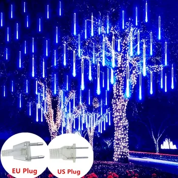8 Трубок LED Метеоритный Дождь Гирлянда Led Уличные Гирлянды Наружный Свет Гирлянда Новый Год 2024 Рождественские Украшения для дома