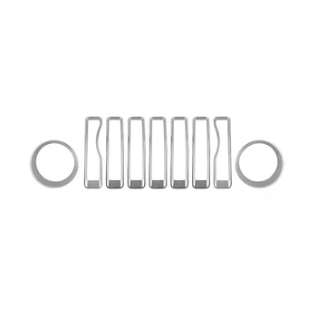 9шт Вставки для отделки передней решетки Радиатора Крышка гриля для Jeep Wrangler JL JLU Sports 2018-2023 Хромированный круг для украшения фар