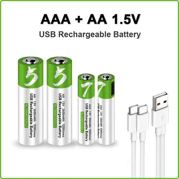 AA + AAA USB Аккумуляторная батарея 1,5 В AA 2600 МВтч/AAA 550 МВтч литий-ионные аккумуляторы для игрушек, часов, MP3-плеера, термометра + Кабель TYPE-C