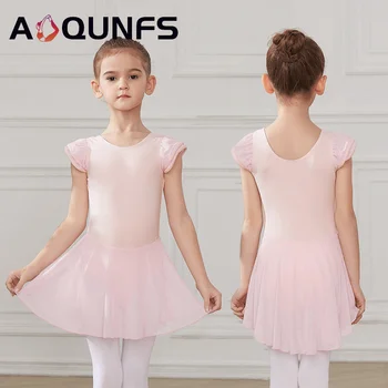 AOQUNFS, балетное платье для девочек, детские юбки-пачки, Балетное трико, детская гимнастическая одежда, танцевальные костюмы с коротким рукавом