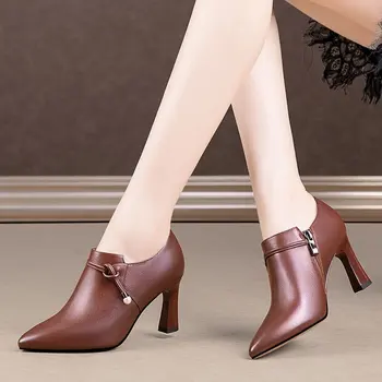 Botas Femininas, женские модные Короткие ботильоны с боковой молнией высокого качества, женские фирменные коричневые черные ботинки
