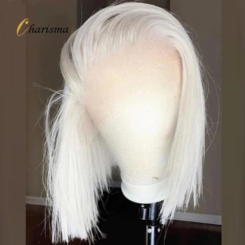 Charisma Синтетические короткие парики для женщин, кружевной парик спереди, стрижка в стиле Боб, Натуральные прямые волосы, светлые Зелено-голубые парики для волос, косплей