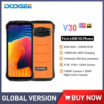 DOOGEE V30 6,58 Дюймов eSIM 5G Прочные Мобильные Телефоны 8 ГБ 256 ГБ 65 Вт Быстрая Зарядка Смартфоны Ночного видения 10800 мАч Телефоны NFC Global