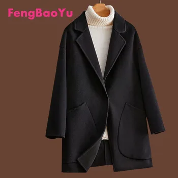 Fengbaoyu/ Осенне-Зимнее Высококачественное Женское Двустороннее Кашемировое пальто в стиле Herben, Короткое Черное Пальто Из Шерсти, Бесплатная Доставка