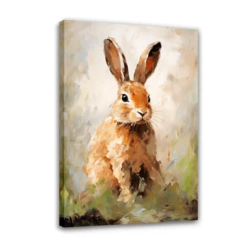 Forbeauty Милый коричневый кролик, картина на холсте с распылительной печатью, водонепроницаемые картины маслом на стену, плакат для домашнего декора