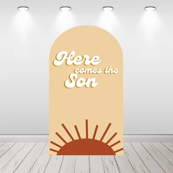 Here Comes the Son Boy Baby Shower Arch Background Обложка Party Sun Ретро Заводной Солнечный Свет Кьяра Арочный Фон