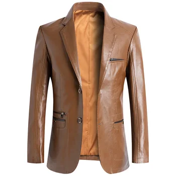 HOO 2023, мужской осенний новый кожаный костюм, молодежный модный неглаженый повседневный блейзер из искусственной кожи