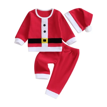 Hulpvktsgiq Рождественский костюм Для Маленьких Мальчиков и девочек Верхняя одежда с длинным Рукавом Куртка Праздничный Костюм Санта-Клауса Наряд