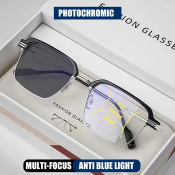 HUYING Ретро Квадратная Оправа Прогрессивные Фотохромные Мультифокальные Очки Для Чтения Мужчины Женщины Anti Blue Ray TR90 Пресбиопические Очки