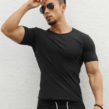J1306, мужская футболка для фитнеса с коротким рукавом, мужская одежда для бодибилдинга, компрессионная эластичная тонкая одежда для упражнений