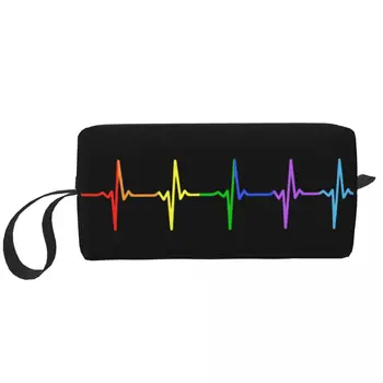 Kawaii Rainbow Pulse Heartbeat, ЛГБТ-дорожная сумка для туалетных принадлежностей для женщин, косметичка для макияжа, сумки для хранения косметики, набор Dopp Case Box