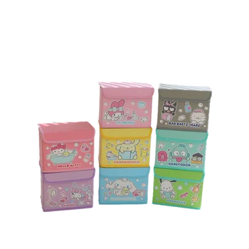 Kawaii Sanrio Cinnamoroll Hello Kitty Kuromi Милый Настольный Ящик Для Хранения Аниме Девушка Сердце Pu Ящик Для Хранения с Крышкой Можно Сложить